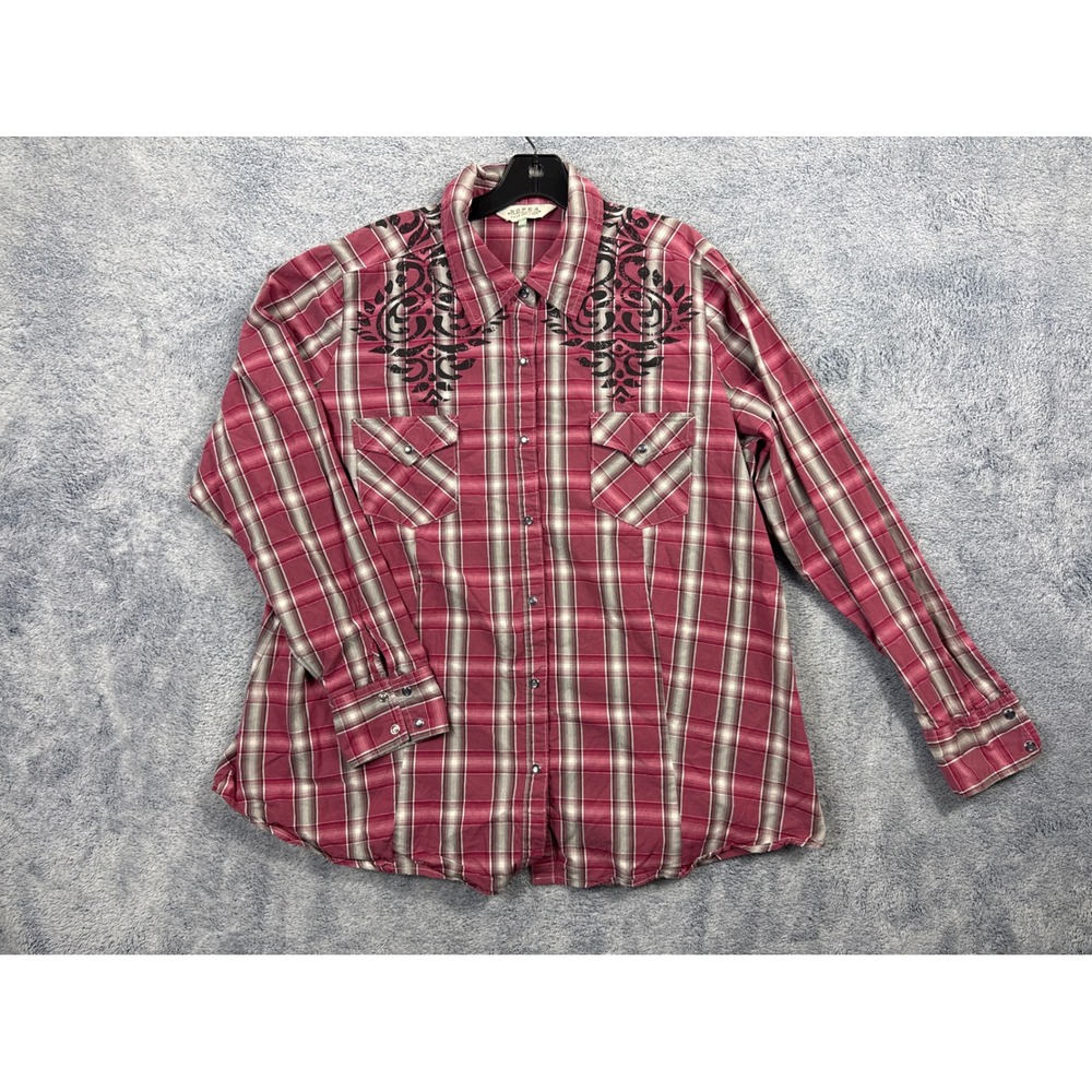 Roper Womens 2X Pink Plaid Western Shirt Scroll Print Snap Front 3-50-565-687RE